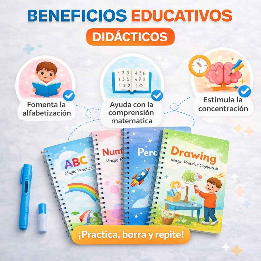 Set Cuadernos Mágicos x 4: Aprende y se Divierte al tiempo