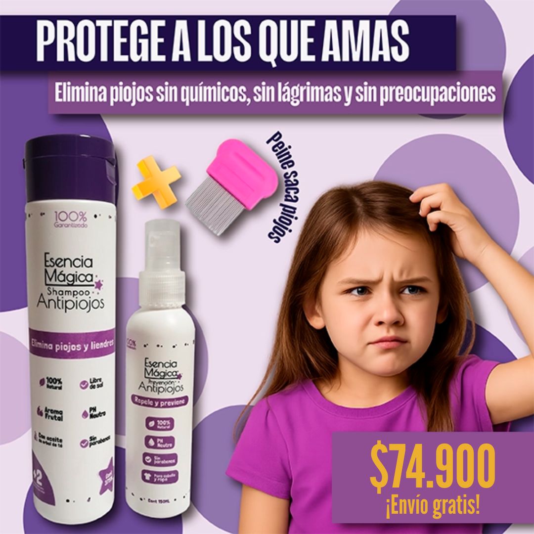 Kit Tratamiento Antipiojos Esencia Magica Natural + Spray Preventivo + Peine